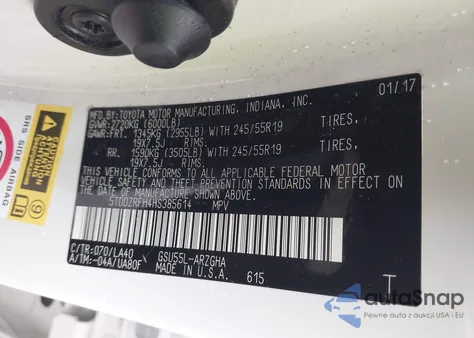 2017 Toyota Highlander Limited Platinum from USA, damaged, VIN 5TDDZRFH4HS385614